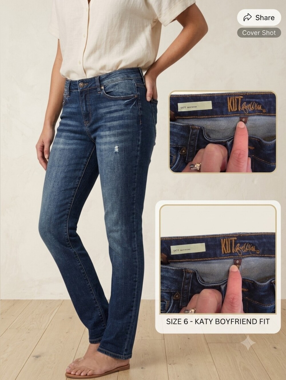 KUT from the Kloth Katy Boyfriend Jeans Dark Wash Distressed Size 6